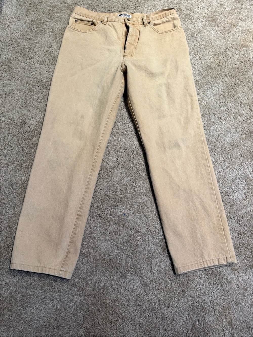 Vintage 90s GUESS Tan Beige Relaxed Straight Leg Jeans Size 36 Heavyweight Denim